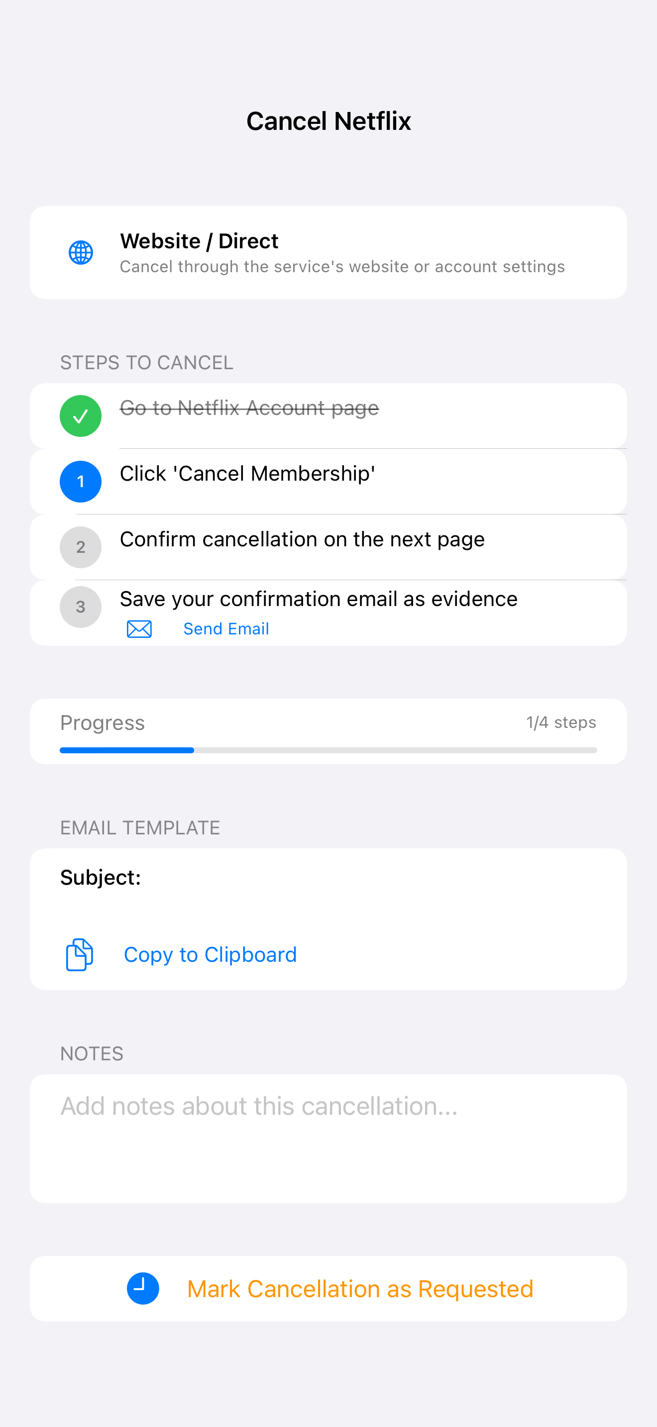 SubTracker Cancel Flow screen